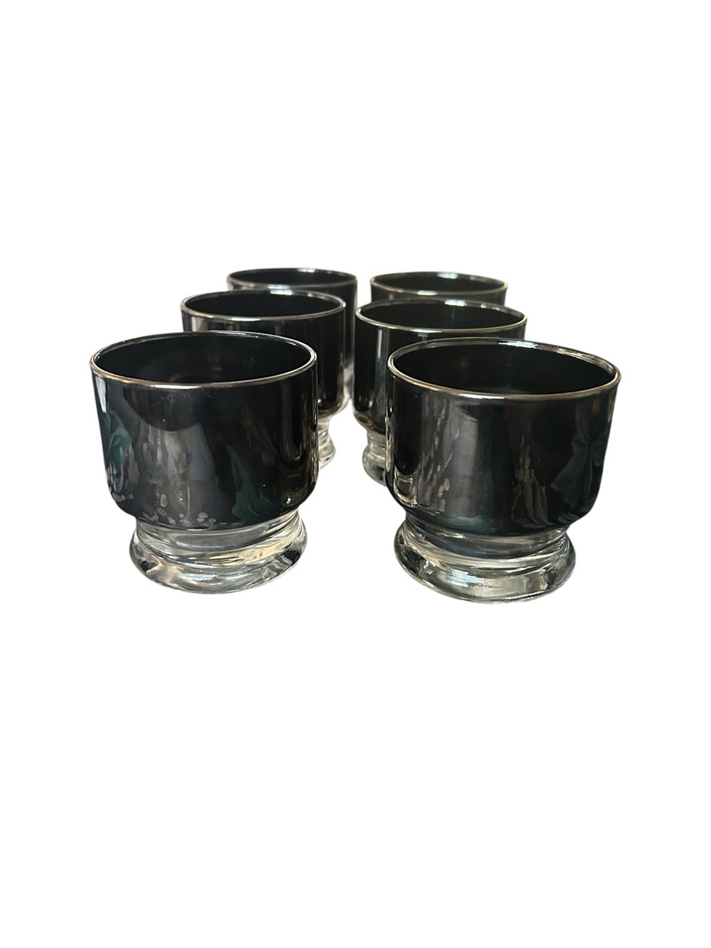 Set Of 6 Dorothy Thorpe? Silver Fade to Clear Footed Old Fashioned Rock Glasses